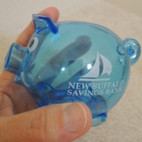 Piggy Bank Blue Transparent Plastic Pig - Coin Insert and Stopper - Bank Promo - Picture 3 of 5